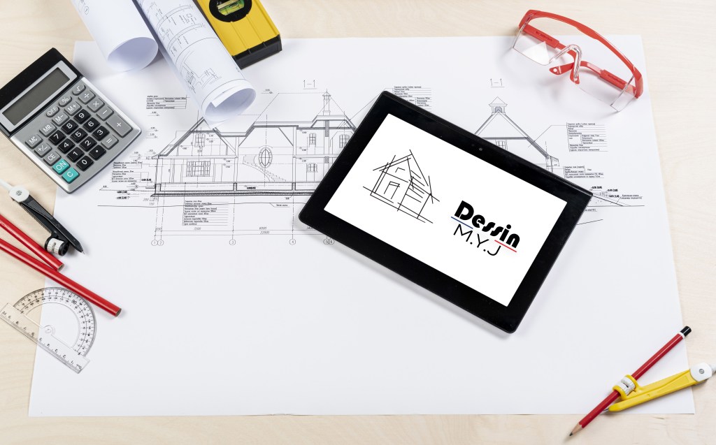 plans et logo sur une tablette